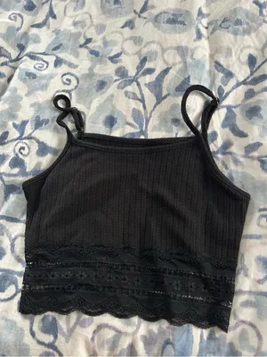 Black lace bottom crop top thumbnail 2