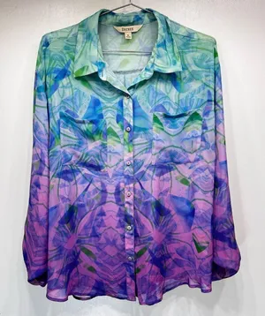 Vintage Y2K Sheer Pastel Watercolor Long Sleeve Blouse Decree Fairy Ethereal XL thumbnail 1