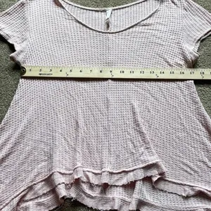 Anthropologie Lazy Sundays Pink‎ Waffle Knit Asymmetrical Hem Top thumbnail 3