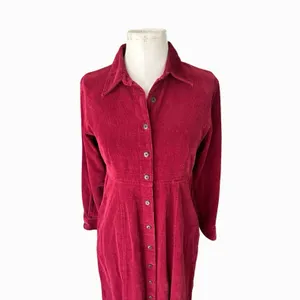 Vintage 90s Eddie Bauer Corduroy Maxi Shirt Dress Women’s 8 Petite Red Cottage thumbnail 2