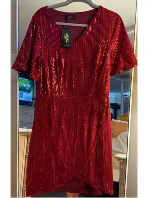 NEW Sequin Cocktail Prom Dress Semi Formal V Neck Short Sleeve XL thumbnail 4