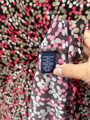 Chaps Black Dress with Pink and Cream Dot Print, V-Neck Midi thumbnail 4