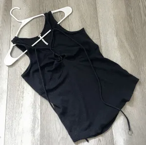 Free People Top tie front cutout sleeveless fitted womens Black medium going out thumbnail 1