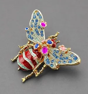 Colorful Crystal Flower and Bee Brooch Pin thumbnail 1