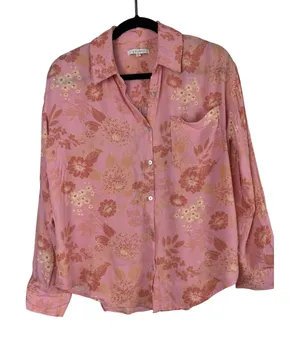 Z Supply Floral Button Down‎ Shirt Pink Rayon Long Sleeve Cottagecore Small thumbnail 1