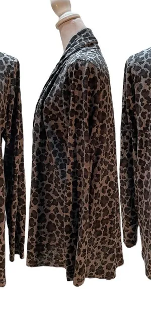 Allen Allen Gray, Black & Purple Leopard Print Open Front Cardigan Size Medium thumbnail 1