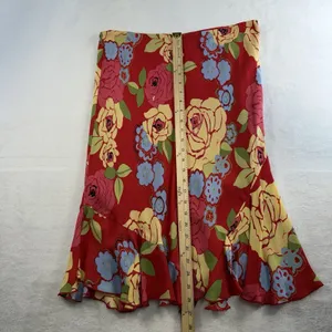 Vtg Harold’s Sz 14 Silk Skirt‎ Red Floral Ruffle Hem Pull On Bias Romantic Flowy thumbnail 8