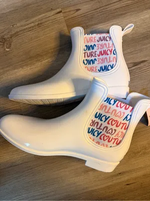Juicy Couture White Kids Rain Chelsea Boots with Multicolor Logo Panels thumbnail 2