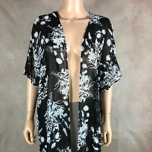 Calvin Klein Black White Floral Chiffon Cover-up Cardigan NWT 4 thumbnail 7