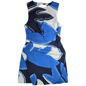 MON RENN Twilight Palms Mini Dress Blue‎ White Abstract Cutout Back Size S NWT thumbnail 3