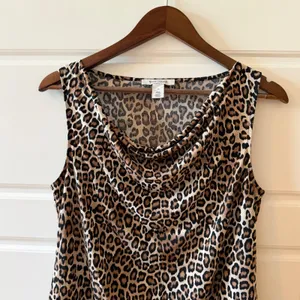 White House Black Market‎ Brown Leopard Cowl Neck Tank Top Small Y2K Mob Wife thumbnail 3