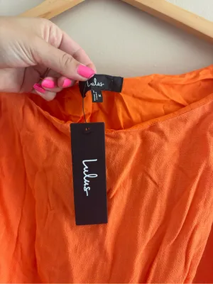Lulus Casual Enchantment Orange Linen Off-the-Shoulder Midi Dress Size Medium thumbnail 6