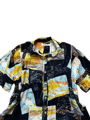 We The Free Love Letters Oversize Button Up Shirt Patchwork Floral Swiss Dot thumbnail 3
