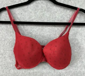 TALLA Women’s Size 36C Red Heart Padded Underwire Bra With Bow And Faux Pearl thumbnail 1