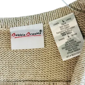 Vtg Bobbie Brooks Sweater Vest Embroidered Fall Harvest Acorn Nature Ramie Tan L thumbnail 3