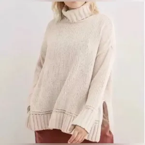 Aerie White Chunky‎ Oversized Chenille Knit Turtleneck Sweater thumbnail 8