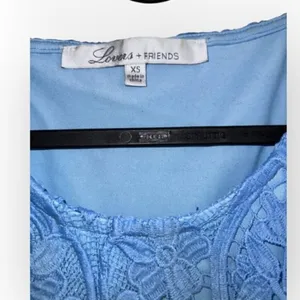 Lovers & Friends Daycation Lace Embroidered Boho Crop Top in light baby Blue XS thumbnail 3