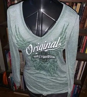 Harley-Davidson green wings St Joe MO long sleeve fitted motorcycle tee thumbnail 1