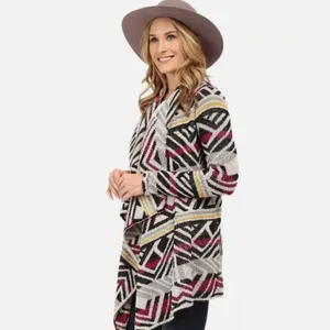 Lucky Brand Intarsia Open Waterfall Cardigan Women's Small Boho Sweater Western‎ thumbnail 3