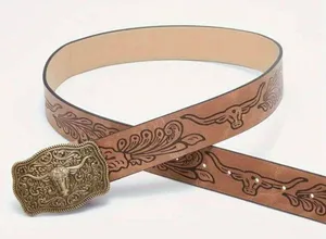 Western Style Bull Head Buckle Unisex Belt Vintage Embossed thumbnail 10