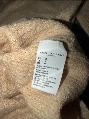 American Eagle Waffle Knit V-Neck Lightweight Knit Pullover Sweater in Beige thumbnail 6