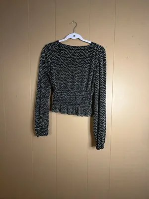 Zara Black and White Polka Dot Pleated Long Sleeve Peplum Crop Blouse thumbnail 4