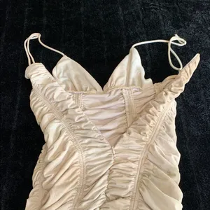 Women's Sky to Moon Cream Beige Bodycon Ruched Mini Dress Small thumbnail 4
