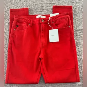 NWT KanCan High Rise Super Skinny Jeans in Christmas Red thumbnail 5