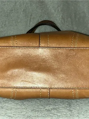 Coach Hamilton (or Hampton-style) cognac/tan leather tote bag with silver-tone thumbnail 3