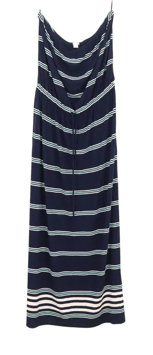 J.Crew Navy Blue Striped Strapless Maxi Dress Large Nautical Beach Summer thumbnail 1
