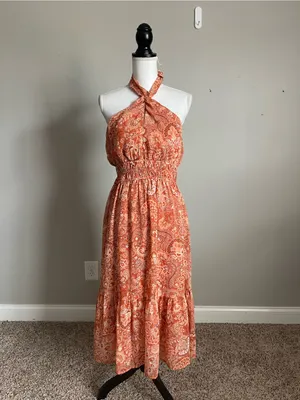 TRIXXI | Orange Floral Halter Midi Dress Sz XL thumbnail 2