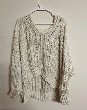 Free People nwot Women's cream M cotton oversized sweater crochet. thumbnail 1