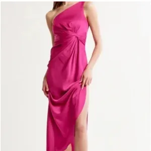 Abercrombie & Fitch One-Shoulder Satin pink Knotted Midi Dress Size XXS like new thumbnail 3