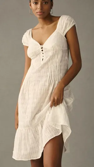 Anthropologie Cap-Sleeve Lace-Up Babydoll Dress Size XL thumbnail 1