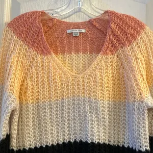 American Eagle Striped V Neck Long Sleeve Sheer Knit‎ Sweater XS thumbnail 6