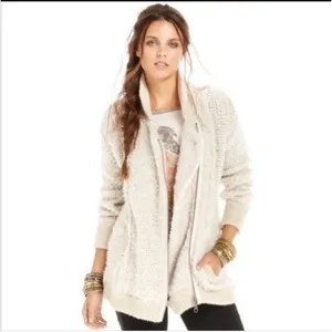 Free People Boho Cardigan Fuzzy Boucle Oversized Sweater Jacket thumbnail 7