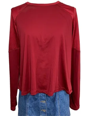 Champion Activewear Top Womens Medium Burgundy Red‎ Mesh Open Back Thumbholes thumbnail 1