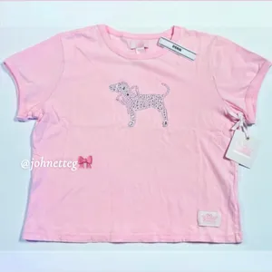 🎀🍭PINK x LoveShackFancy Cotton Retro Tee Pink Lollipop Wash Bling Dog Graphic L thumbnail 8