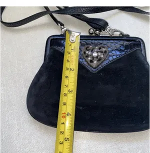 BRIGHTON Mini Purse Bag Rhinestone Heart Black Suede Leather Crossbody thumbnail 13