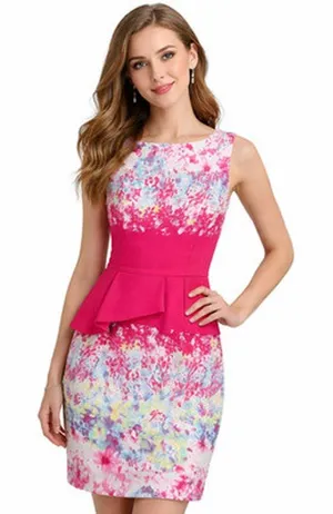 Antonio Melani Peplum Sleeveless Shift Dress Size 10 Pink White Floral Lined thumbnail 1
