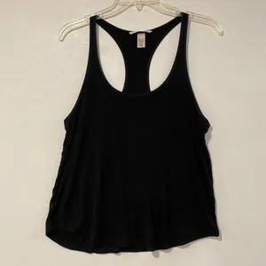 Victoria’s Secret Black Ribbed Racerback Tank Top Size S Lounge Basic thumbnail 2