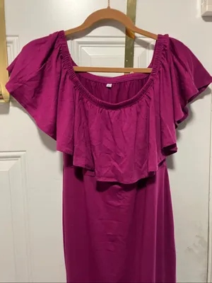 Women’s Off-Shoulder Ruffle Maxi Dress - Magenta Large thumbnail 4