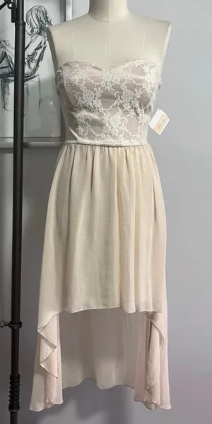 Formal Fairy Prom High Low Y2K Vintage USA Made Lace High-Low Dress Size Large Ivory Romantic Princess thumbnail 1