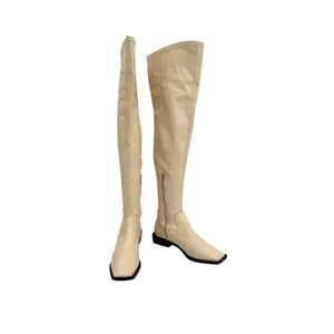 Schutz Guily Up Over The Knee Boots Eggshell Cream Leather‎ Square Toe Women 7.5 thumbnail 3