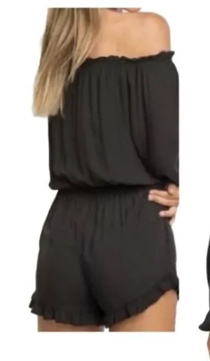Brandy Melville Black Off The Shoulder Long Sleeve Stretch Ruffle Romper OS thumbnail 1