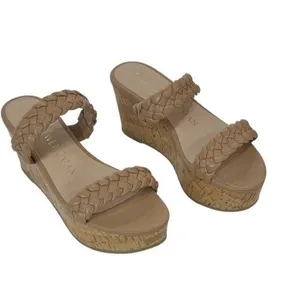 Stuart Weitzman Braided Leather Cork Wedge Sandals Nude Tan Platform W 5 Heel thumbnail 8