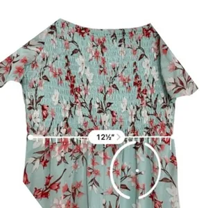 As You Wish Green Floral Chiffon Smocked Asymmetrical Dress LARGE Cottage Flowy‎ thumbnail 8