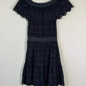 Love Shack Fancy Black Lace Off Shoulder Mini Dress Womens XS Whimsigoth Boho thumbnail 6