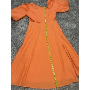 Showpo Rhyne Midi Dress Orange Asymmetric Puff Sleeve Side Cut Out A Line 12 NWT thumbnail 15