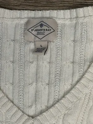 St. John’s Bay Cable Knit V-Neck Sweater White Cream Cotton Blend Size L thumbnail 5